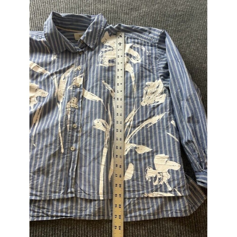 Anthropologie Maeve Alaina Swing Top Blue Floral Stripe Size S - Picture 4 of 6